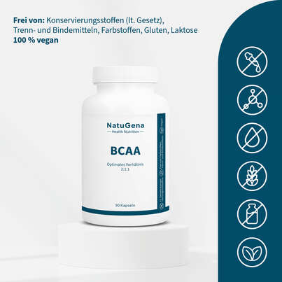Sie sehen eine Packung NatuGena BCAA Kapseln, Produktbild: 03 NatuGena BCAA Kapseln, A-Nr.: 5699111 - 03