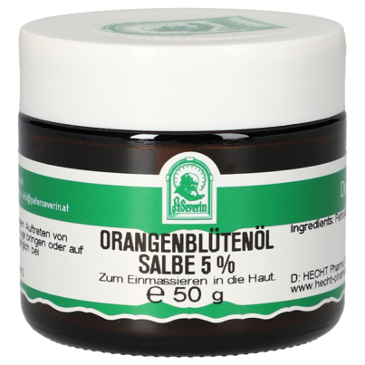 Sie sehen eine Packung ORANGENBLÜTENÖL SALBE 5% 50 G, Produktbild: 01 ORANGENBLÜTENÖL SALBE 5% 50 G, A-Nr.: 5340226 - 01