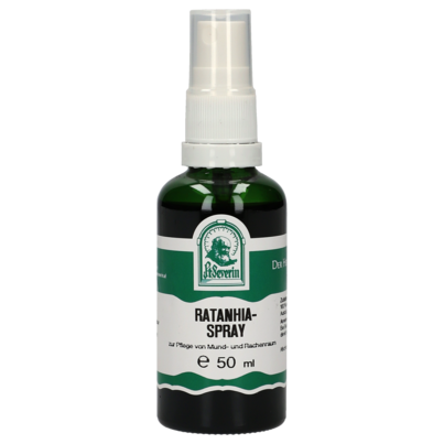 Sie sehen eine Packung RATANHIA SPRAY 50 ML, Produktbild: 01 RATANHIA SPRAY 50 ML, A-Nr.: 4444745 - 01