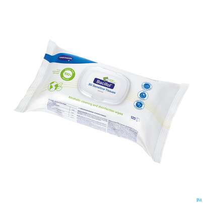 Sie sehen eine Packung Desinfektionstuecher Bacillol/30 Flaechen Sensitive Green Tissue 120st, Produktbild: 03 Desinfektionstuecher Bacillol/30 Flaechen Sensitive Green Tissue 120st, A-Nr.: 5856935 - 03