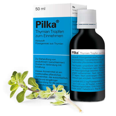 Sie sehen eine Packung Pilka Thymian Tropfen zum Einnehmen, Produktbild: 01 Pilka Thymian Tropfen zum Einnehmen, A-Nr.: 3767050 - 01