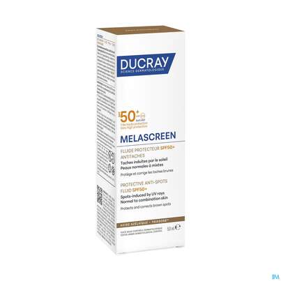 Sie sehen eine Packung Sonnenprodukte Ducray Melascreen Fluid Spf 50+ 50ml, Produktbild: 04 Sonnenprodukte Ducray Melascreen Fluid Spf 50+ 50ml, A-Nr.: 5712426 - 04