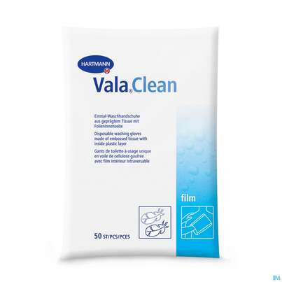 Sie sehen eine Packung Waschhandschuhe Valaclean Film 50st, Produktbild: 03 Waschhandschuhe Valaclean Film 50st, A-Nr.: 1369687 - 03