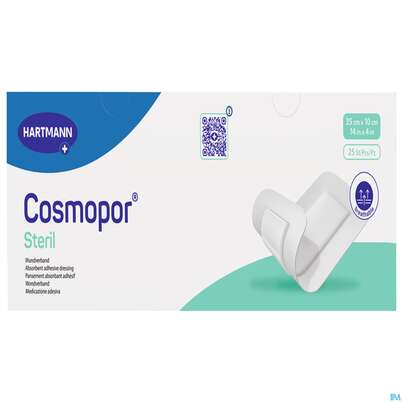 Sie sehen eine Packung Wundverband Cosmopor Steril Selbstklebend 35x 10cm 25st, Produktbild: 02 Wundverband Cosmopor Steril Selbstklebend 35x 10cm 25st, A-Nr.: 1526135 - 02