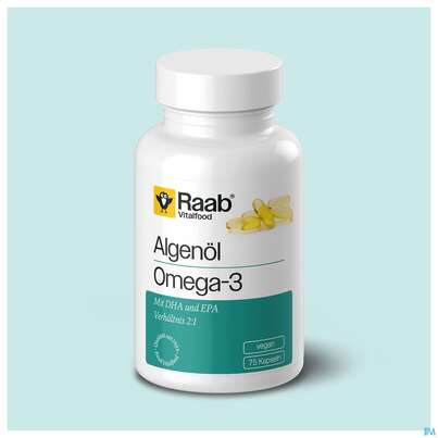 Sie sehen eine Packung Algen Oel Omega-3 Kapseln Raab 75st, Produktbild: 03 Algen Oel Omega-3 Kapseln Raab 75st, A-Nr.: 5912875 - 03
