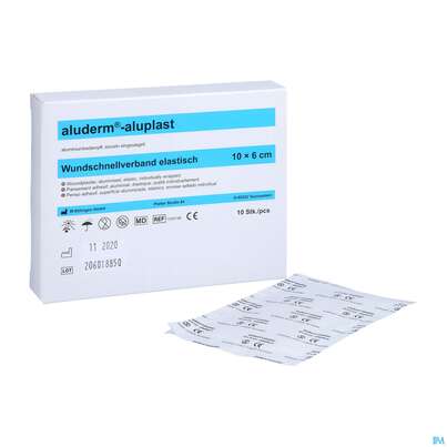 Sie sehen eine Packung Aluderm/aluplast Wundpflaster 10x 6cm 10 Abschnitte 1pk, Produktbild: 05 Aluderm/aluplast Wundpflaster 10x 6cm 10 Abschnitte 1pk, A-Nr.: 5650286 - 05
