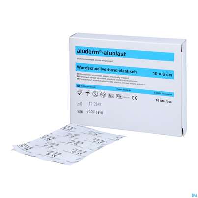 Sie sehen eine Packung Aluderm/aluplast Wundpflaster 10x 6cm 10 Abschnitte 1pk, Produktbild: 10 Aluderm/aluplast Wundpflaster 10x 6cm 10 Abschnitte 1pk, A-Nr.: 5650286 - 10