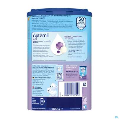 Sie sehen eine Packung Aptamil Milch-fertignahrung Ha 1 800g, Produktbild: 04 Aptamil Milch-fertignahrung Ha 1 800g, A-Nr.: 4882238 - 04