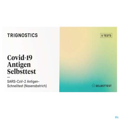 Sie sehen eine Packung Diagnostika U.zubehoer Covid/-19/antigen/selbst- Test Trignostics 15min Nasenabstr.ce Laienzul5 Tes 1pk, Produktbild: 01 Diagnostika U.zubehoer Covid/-19/antigen/selbst- Test Trignostics 15min Nasenabstr.ce Laienzul5 Tes 1pk, A-Nr.: 5833124 - 01