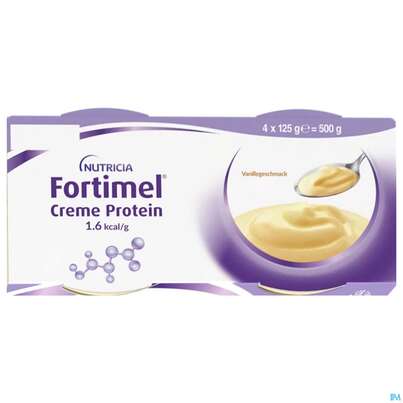 Sie sehen eine Packung Fortimel/creme Protein 125g Vanille Becher 4st, Produktbild: 01 Fortimel/creme Protein 125g Vanille Becher 4st, A-Nr.: 5894657 - 01