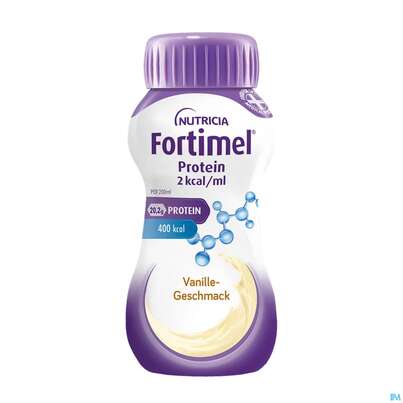 Sie sehen eine Packung Fortimel/protein 200ml 2kcal Vanille 24st, Produktbild: 06 Fortimel/protein 200ml 2kcal Vanille 24st, A-Nr.: 5833383 - 06