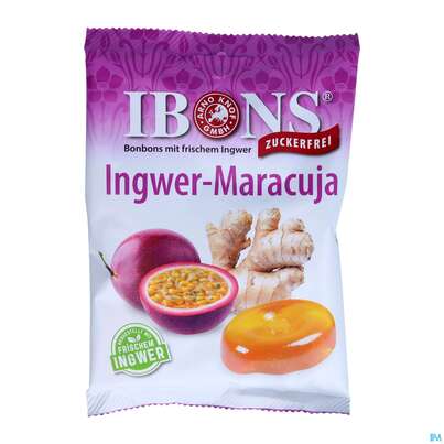 Sie sehen eine Packung Ibons Lutschbonbons/zuckerfrei Maracuja 75g, Produktbild: 01 Ibons Lutschbonbons/zuckerfrei Maracuja 75g, A-Nr.: 5071571 - 01