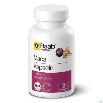 Sie sehen eine Packung Maca Kapseln Bio Raab 80st, Produktbild: 01 Maca Kapseln Bio Raab 80st, A-Nr.: 5871484 - 01