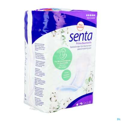 Sie sehen eine Packung Monatshygiene Binden Senta Prima Baumwolle 12st, Produktbild: 04 Monatshygiene Binden Senta Prima Baumwolle 12st, A-Nr.: 5959380 - 04