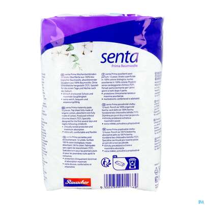 Sie sehen eine Packung Monatshygiene Binden Senta Prima Baumwolle 12st, Produktbild: 06 Monatshygiene Binden Senta Prima Baumwolle 12st, A-Nr.: 5959380 - 06