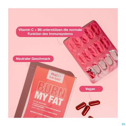 Sie sehen eine Packung Nupo Kapseln Slim Boost Burn My Fat 99204 30st, Produktbild: 06 Nupo Kapseln Slim Boost Burn My Fat 99204 30st, A-Nr.: 5296755 - 06