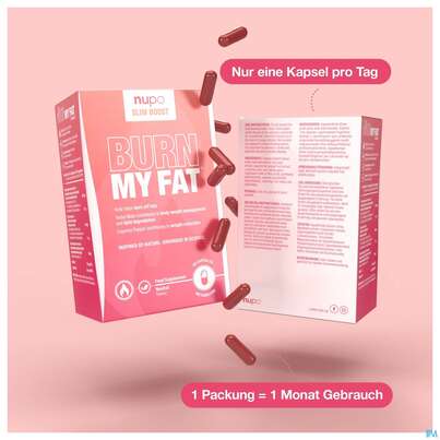 Sie sehen eine Packung Nupo Kapseln Slim Boost Burn My Fat 99204 30st, Produktbild: 07 Nupo Kapseln Slim Boost Burn My Fat 99204 30st, A-Nr.: 5296755 - 07