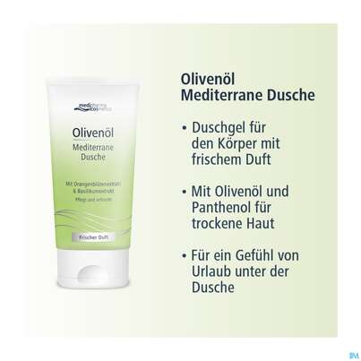 Sie sehen eine Packung Oliven Oel Mediterrane Dusche 150ml, Produktbild: 04 Oliven Oel Mediterrane Dusche 150ml, A-Nr.: 5705107 - 04