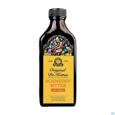 Sie sehen eine Packung Schwedenbitter Dr.Kottas Mit Safran 500ml, Produktbild: 01 Schwedenbitter Dr.Kottas Mit Safran 500ml, A-Nr.: 1243733 - 01