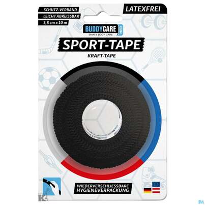 Sie sehen eine Packung Tape Buddycare/med/sport Latexfrei 3,8cmx 10m Schwarz 1st, Produktbild: 01 Tape Buddycare/med/sport Latexfrei 3,8cmx 10m Schwarz 1st, A-Nr.: 5844984 - 01