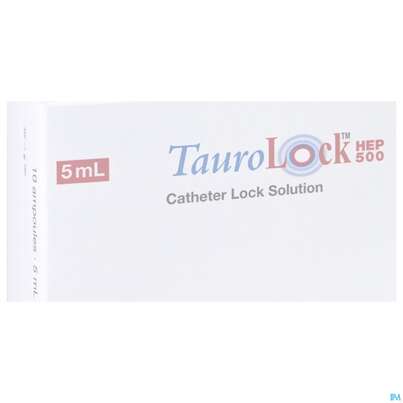 Sie sehen eine Packung Tauro Lock Ampullen Hep500 5ml 10st, Produktbild: 08 Tauro Lock Ampullen Hep500 5ml 10st, A-Nr.: 3387324 - 08