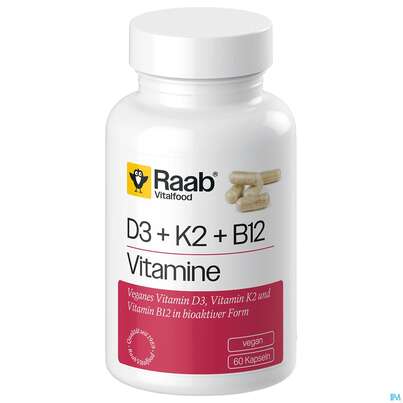 Sie sehen eine Packung Vitamin D3+k2+b12 Kapseln Raab 60st, Produktbild: 02 Vitamin D3+k2+b12 Kapseln Raab 60st, A-Nr.: 5871811 - 02