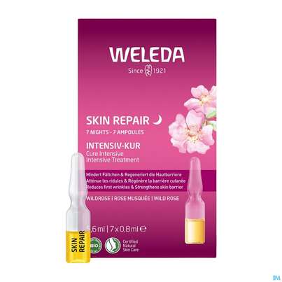 Sie sehen eine Packung Weleda Skin/repair Intensiv-kur 7 Ampullen 5,6ml, Produktbild: 01 Weleda Skin/repair Intensiv-kur 7 Ampullen 5,6ml, A-Nr.: 5838191 - 01