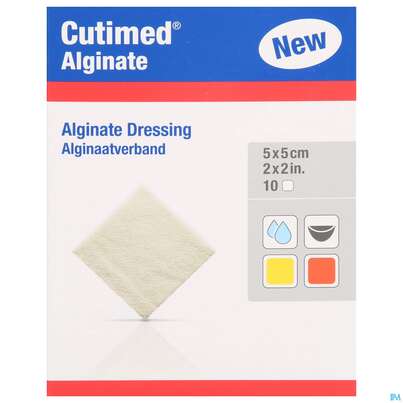 Sie sehen eine Packung Wundverband Cutimed/alginate Hydroaktiv Steril 5x 5cm 72634 10st, Produktbild: 01 Wundverband Cutimed/alginate Hydroaktiv Steril 5x 5cm 72634 10st, A-Nr.: 5909324 - 01