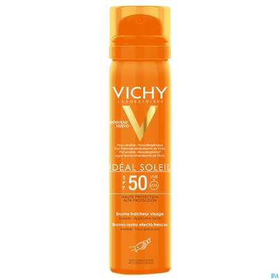 Sie sehen eine Packung Sonnenprodukte Vichy Ideal Soleil Gesichtsspray Lsf50 75ml, Produktbild: 01 Sonnenprodukte Vichy Ideal Soleil Gesichtsspray Lsf50 75ml, A-Nr.: 4604752 - 01