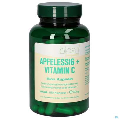 Sie sehen eine Packung Bios Apfelessig + Vitamin C 100 Kapseln, Produktbild: 01 Bios Apfelessig + Vitamin C 100 Kapseln, A-Nr.: 3890678 - 01