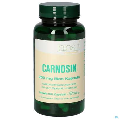 Sie sehen eine Packung Bios Carnosin 250mg 100 Kapseln, Produktbild: 01 Bios Carnosin 250mg 100 Kapseln, A-Nr.: 4246896 - 01
