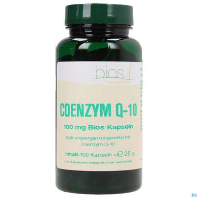 Sie sehen eine Packung Bios Coenzym Q-10 100mg 100 Kapseln, Produktbild: 01 Bios Coenzym Q-10 100mg 100 Kapseln, A-Nr.: 3892878 - 01