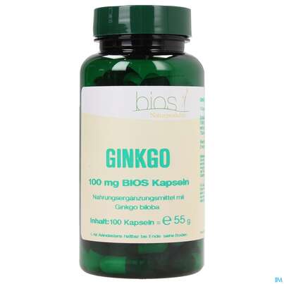 Sie sehen eine Packung Bios Ginkgo 100mg 100 Kapseln, Produktbild: 01 Bios Ginkgo 100mg 100 Kapseln, A-Nr.: 3891264 - 01