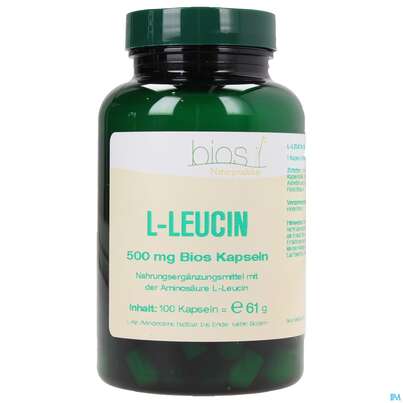 Sie sehen eine Packung Bios l-leucin 500mg 100 Kapseln, Produktbild: 01 Bios l-leucin 500mg 100 Kapseln, A-Nr.: 3892134 - 01