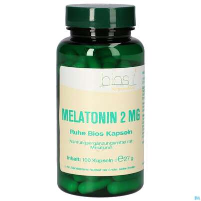 Sie sehen eine Packung Bios Melatonin Ruhe 2mg 100 Kapseln, Produktbild: 01 Bios Melatonin Ruhe 2mg 100 Kapseln, A-Nr.: 4247022 - 01