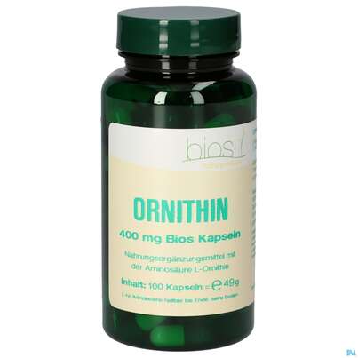 Sie sehen eine Packung Bios Ornithin 400mg 100 Kapseln, Produktbild: 01 Bios Ornithin 400mg 100 Kapseln, A-Nr.: 4247111 - 01