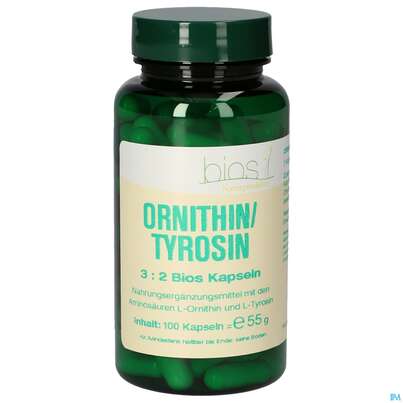 Sie sehen eine Packung Bios Ornithin/tyrosin 3:2 100 Kapseln, Produktbild: 01 Bios Ornithin/tyrosin 3:2 100 Kapseln, A-Nr.: 4247157 - 01