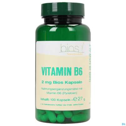 Sie sehen eine Packung Bios Vitamin B6 2mg 100 Kapseln, Produktbild: 01 Bios Vitamin B6 2mg 100 Kapseln, A-Nr.: 3893458 - 01