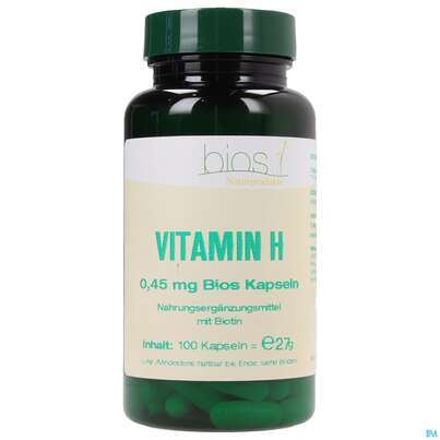 Sie sehen eine Packung Bios Vitamin H 0,45mg 100 Kapseln, Produktbild: 01 Bios Vitamin H 0,45mg 100 Kapseln, A-Nr.: 3999174 - 01