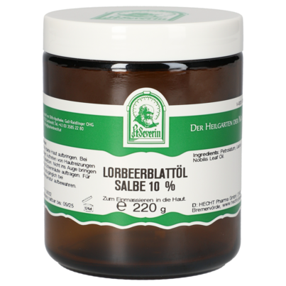Sie sehen eine Packung LORBEERBLATTOEL SALBE 10% 220G, Produktbild: 01 LORBEERBLATTOEL SALBE 10% 220G, A-Nr.: 5340195 - 01