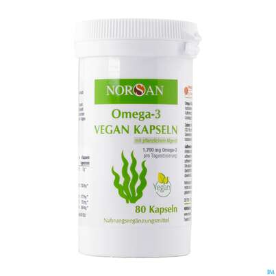 Sie sehen eine Packung Omega -3 Norsan Kapseln/vegan/pflanz. Algenoel,hochd. 80st, Produktbild: 01 Omega -3 Norsan Kapseln/vegan/pflanz. Algenoel,hochd. 80st, A-Nr.: 5475162 - 01