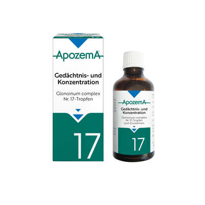 Sie sehen eine Packung Apozema® Nr. 17 Gedächtnis- und Konzentrations-Tropfen, Produktbild: 01 Apozema® Nr. 17 Gedächtnis- und Konzentrations-Tropfen, A-Nr.: 0987845 - 01