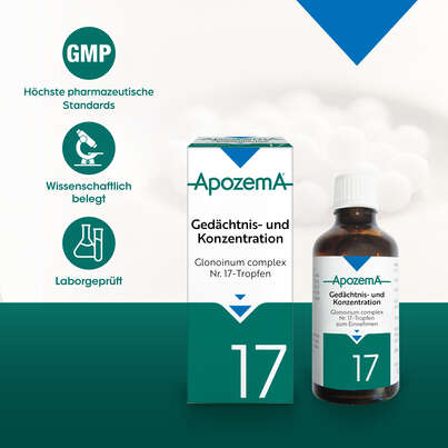 Sie sehen eine Packung Apozema® Nr. 17 Gedächtnis- und Konzentrations-Tropfen, Produktbild: 04 Apozema® Nr. 17 Gedächtnis- und Konzentrations-Tropfen, A-Nr.: 0987845 - 04