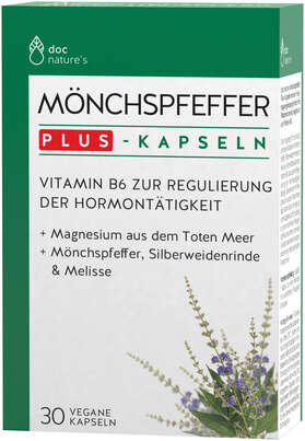Sie sehen eine Packung doc nature‘s MÖNCHSPFEFFER PLUS KAPSELN, Produktbild: 01 doc nature‘s MÖNCHSPFEFFER PLUS KAPSELN, A-Nr.: 5699795 - 01