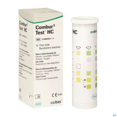 Sie sehen eine Packung Diagnostika U.zubehoer Urinteststreifen/schnell Combur 5 Hc 10st, Produktbild: 03 Diagnostika U.zubehoer Urinteststreifen/schnell Combur 5 Hc 10st, A-Nr.: 3007126 - 03