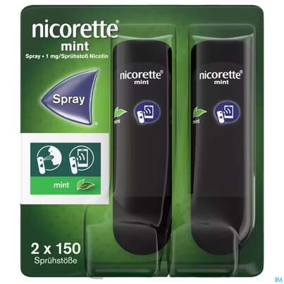 Sie sehen eine Packung Nicorette Spray 1mg/spruehstoss Z.anw.i.d.mundhoehle lösung Mint 1st, Produktbild: 02 Nicorette Spray 1mg/spruehstoss Z.anw.i.d.mundhoehle lösung Mint 1st, A-Nr.: 3916136 - 02