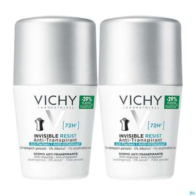 Sie sehen eine Packung Vichy Deo/roll-on 72h Anti-flecken Invisible Doppelpack 100ml, Produktbild: 01 Vichy Deo/roll-on 72h Anti-flecken Invisible Doppelpack 100ml, A-Nr.: 5893793 - 01