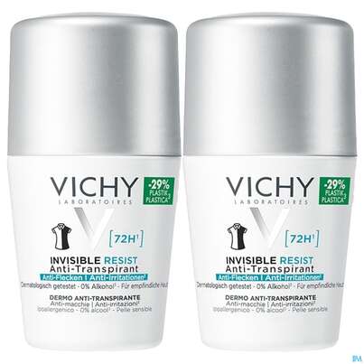 Sie sehen eine Packung Vichy Deo/roll-on 72h Anti-flecken Invisible Doppelpack 100ml, Produktbild: 02 Vichy Deo/roll-on 72h Anti-flecken Invisible Doppelpack 100ml, A-Nr.: 5893793 - 02