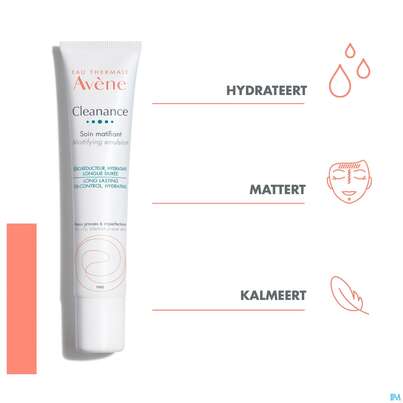 Sie sehen eine Packung Avene Cleanance Mattierende Emulsion 40ml, Produktbild: 16 Avene Cleanance Mattierende Emulsion 40ml, A-Nr.: 5379145 - 16