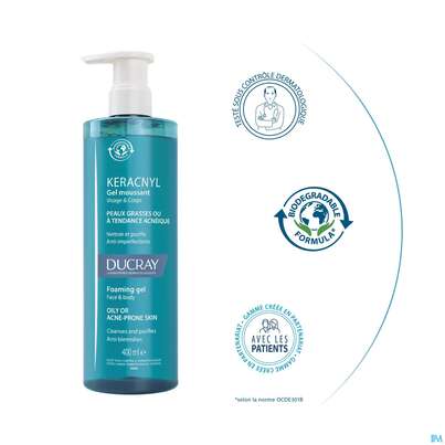 Sie sehen eine Packung Ducray Keracnyl Schäumendes Waschgel 400ml, Produktbild: 11 Ducray Keracnyl Schäumendes Waschgel 400ml, A-Nr.: 5564405 - 11